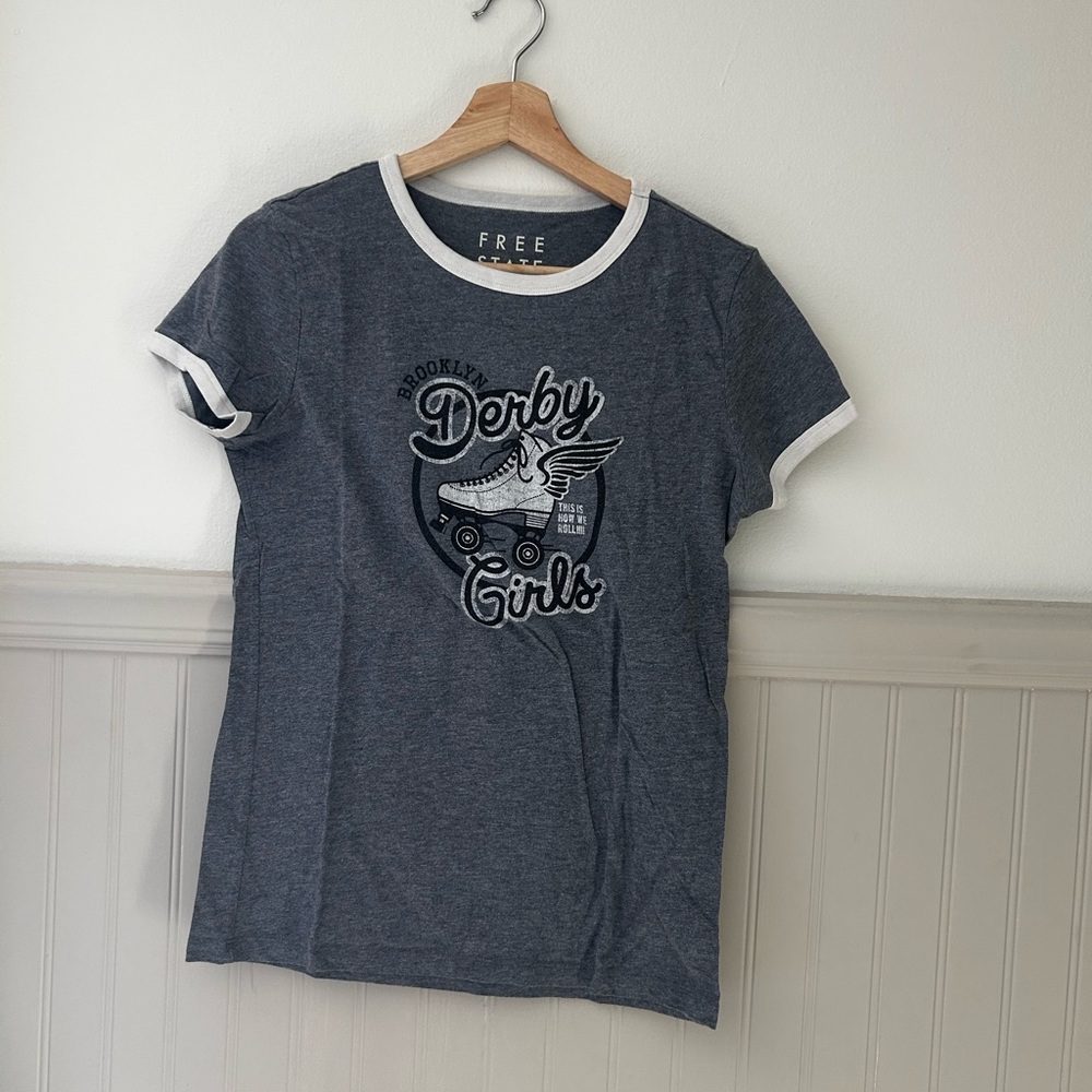 Free State Aeropostale Grey Derby Girls Graphic Ringer Tee Size Large